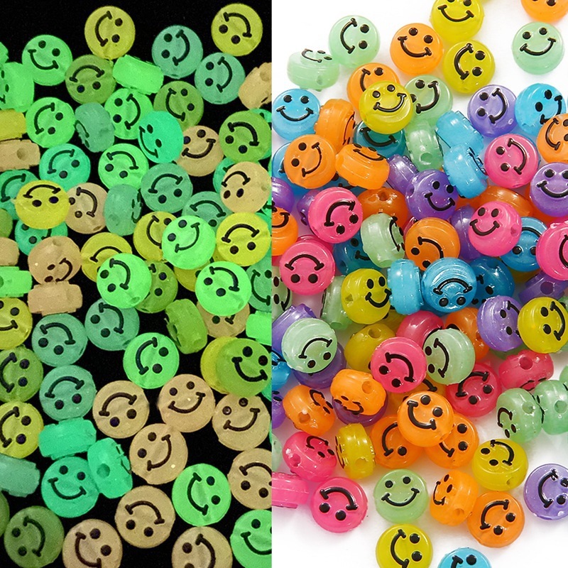 500pcs/bag Acrylic Smiley Face Round Flat Beads for DIY Beads