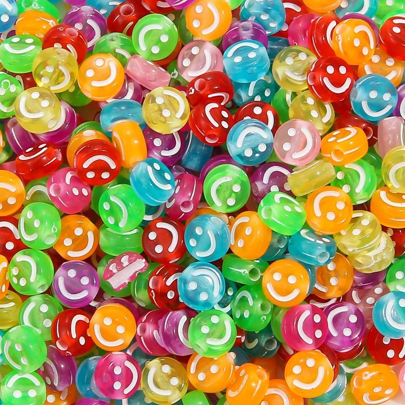 500pcs/bag Acrylic Smiley Face Round Flat Beads for DIY Beads