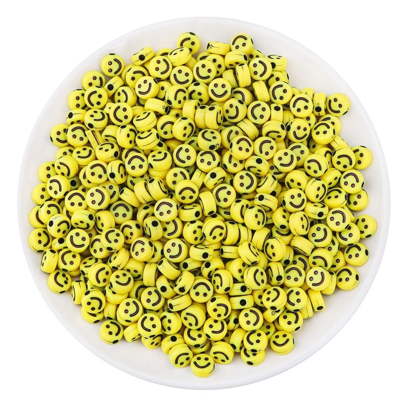 500pcs/bag Acrylic Smiley Face Round Flat Beads for DIY Beads