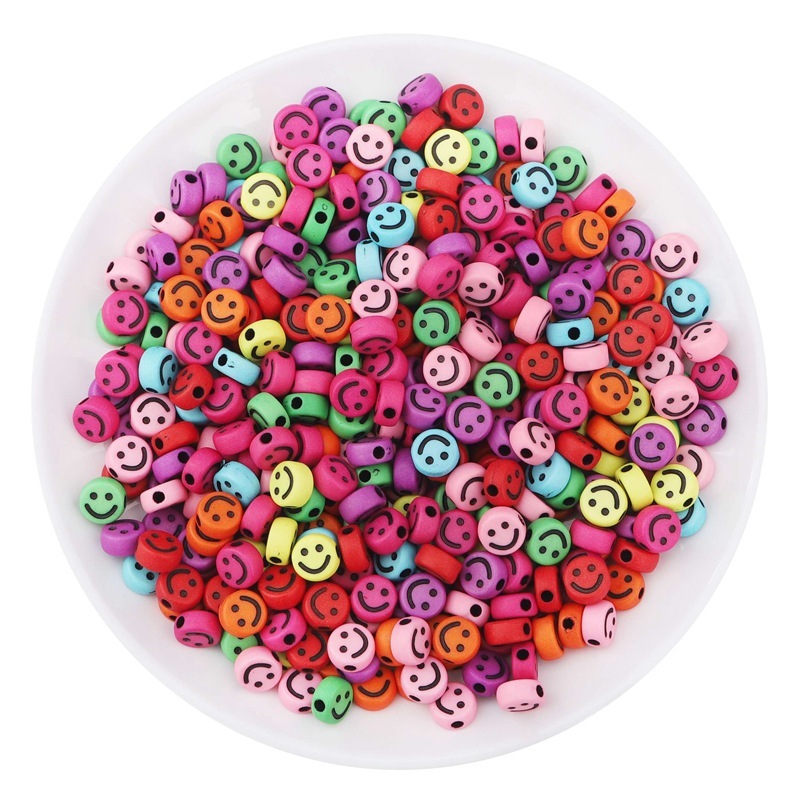 500pcs/bag Acrylic Smiley Face Round Flat Beads for DIY Beads