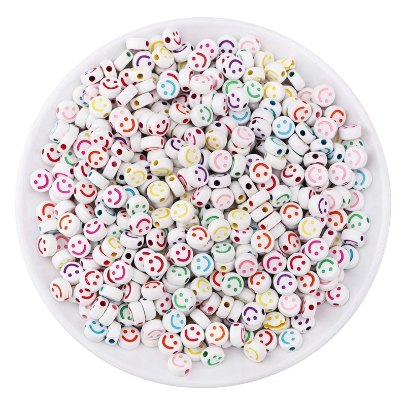 500pcs/bag Acrylic Smiley Face Round Flat Beads for DIY Beads