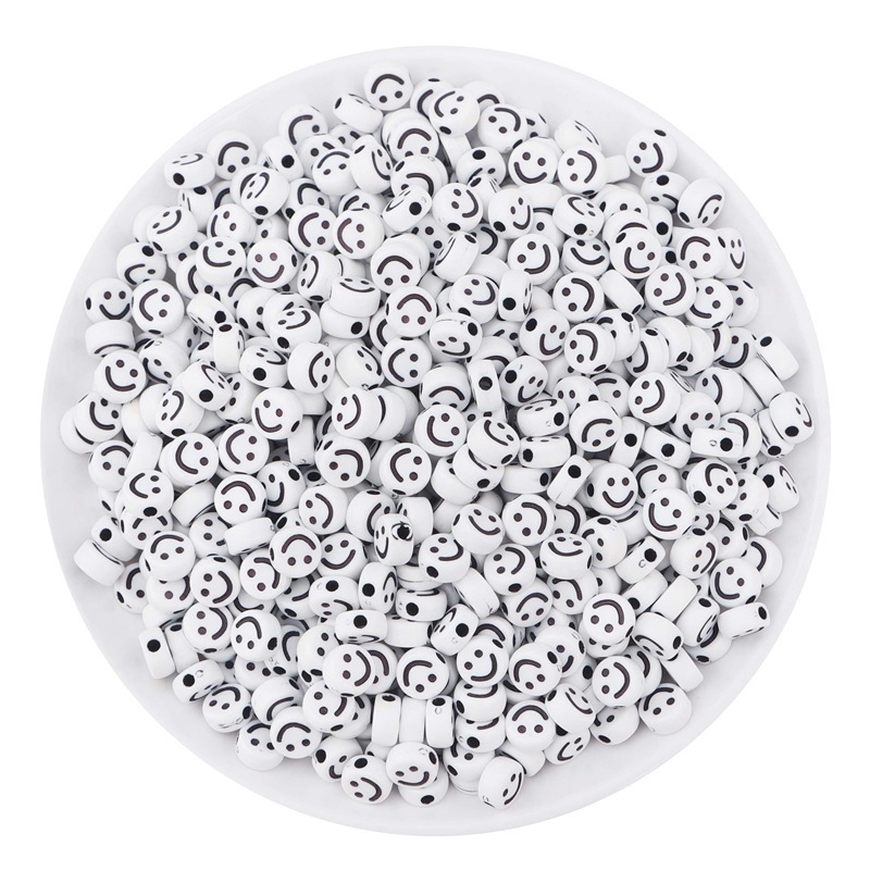 500pcs/bag Acrylic Smiley Face Round Flat Beads for DIY Beads