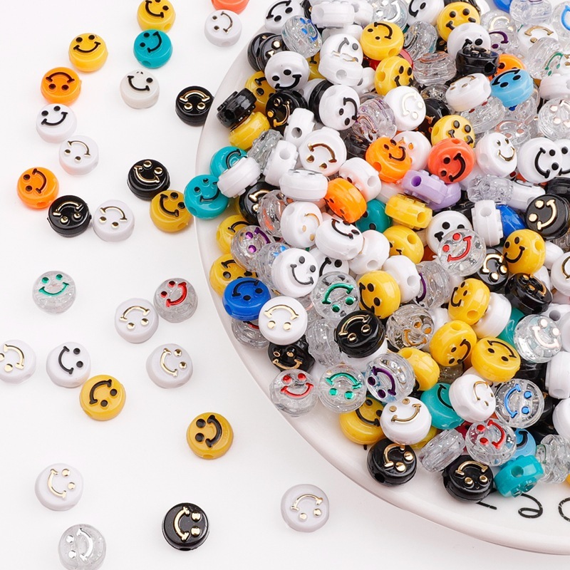 500pcs/bag Acrylic Smiley Face Round Flat Beads for DIY Beads