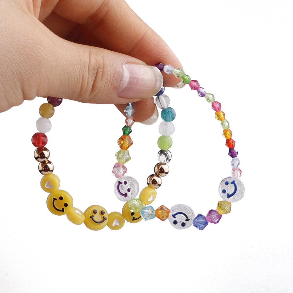 500pcs/bag Acrylic Smiley Face Round Flat Beads for DIY Beads