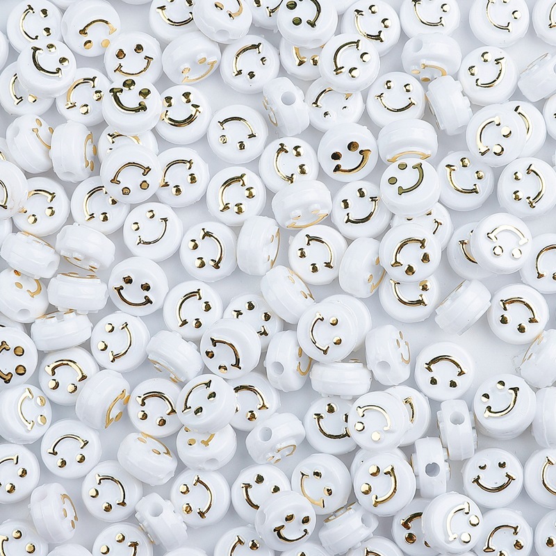 500pcs/bag Acrylic Smiley Face Round Flat Beads for DIY Beads