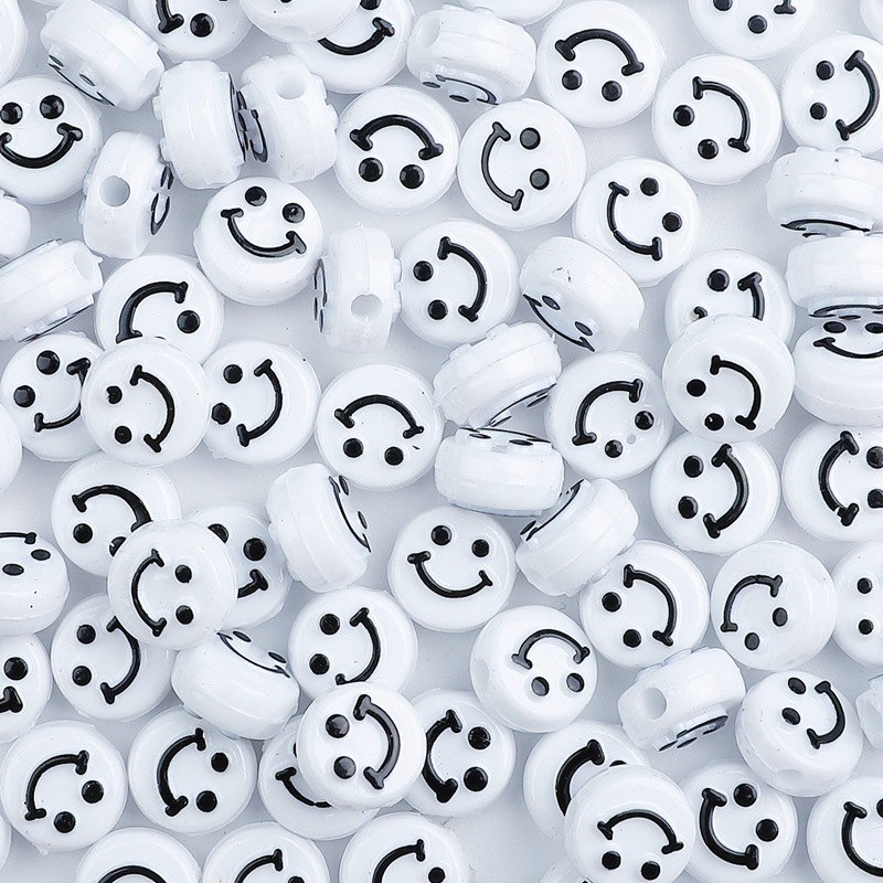 500pcs/bag Acrylic Smiley Face Round Flat Beads for DIY Beads