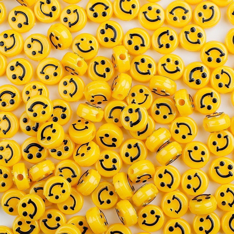500pcs/bag Acrylic Smiley Face Round Flat Beads for DIY Beads
