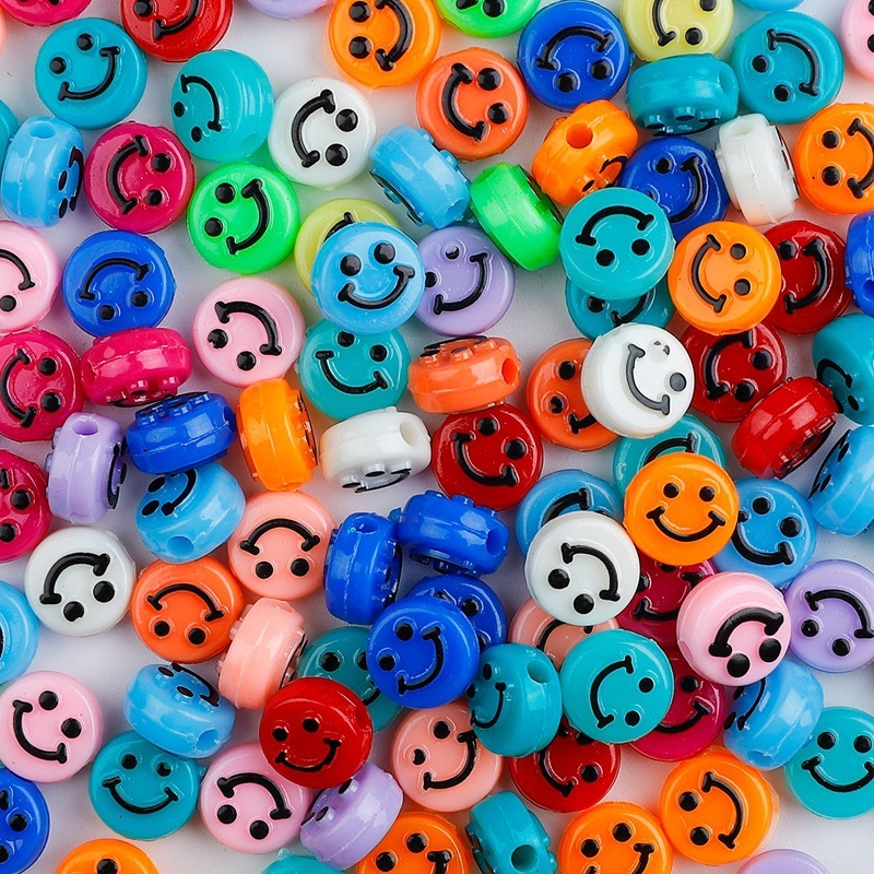500pcs/bag Acrylic Smiley Face Round Flat Beads for DIY Beads