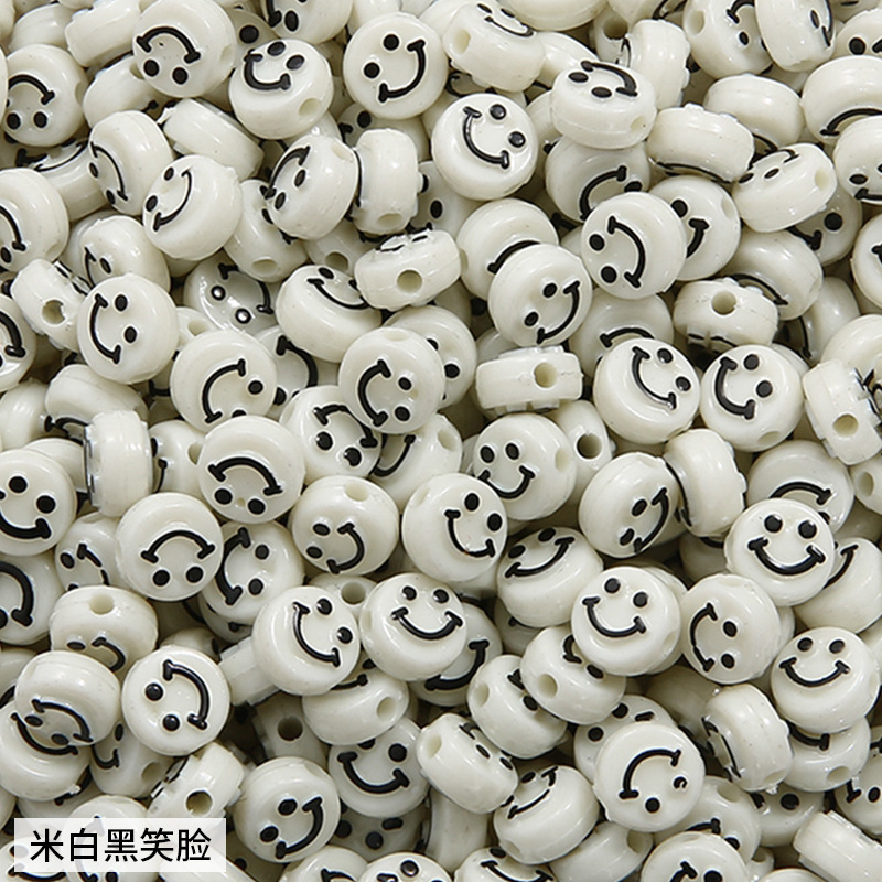 500pcs/bag Acrylic Smiley Face Round Flat Beads for DIY Beads