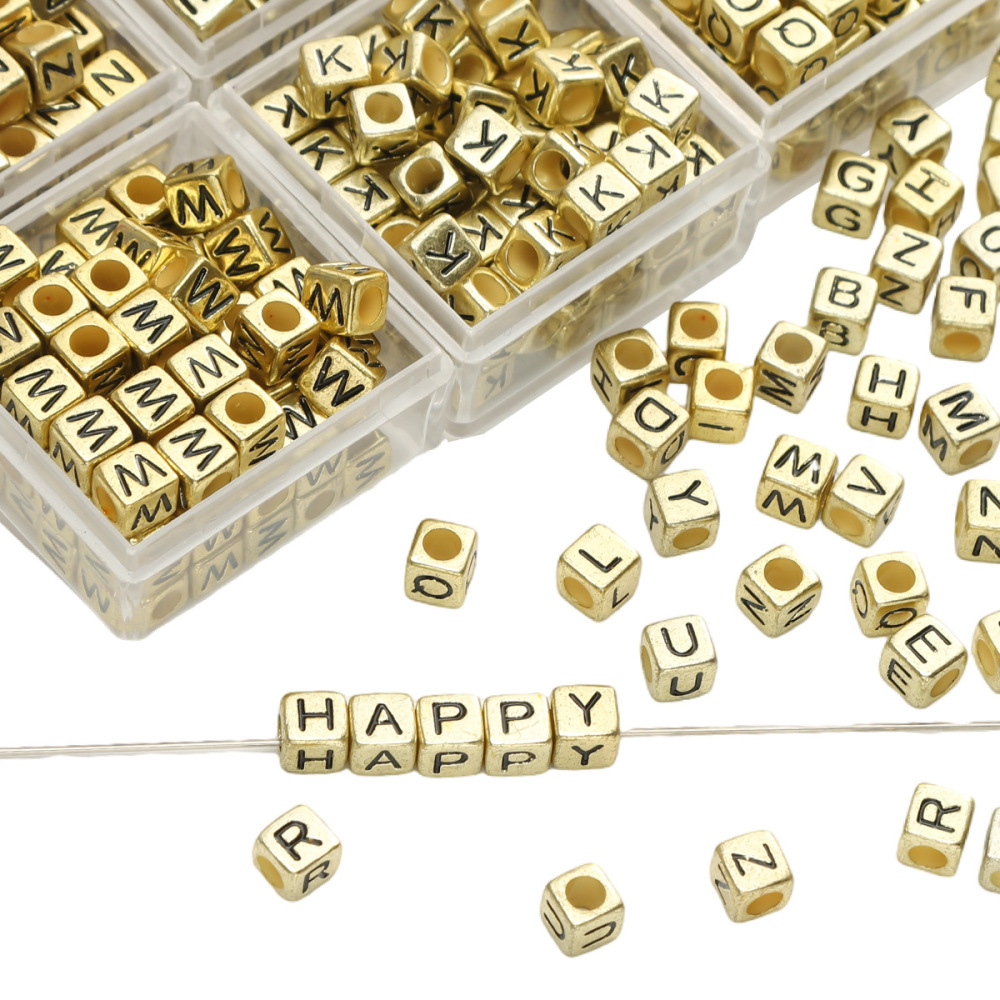 500 pcs/bag Acrylic Antique Gold English Alphabet Square Beads DIY Beads