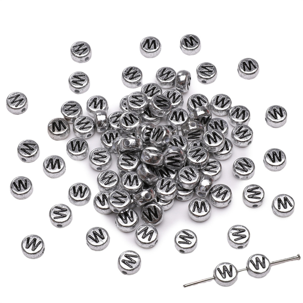 500 pcs/bag Acrylic Silver Alphabet Round Beads DIY Beads