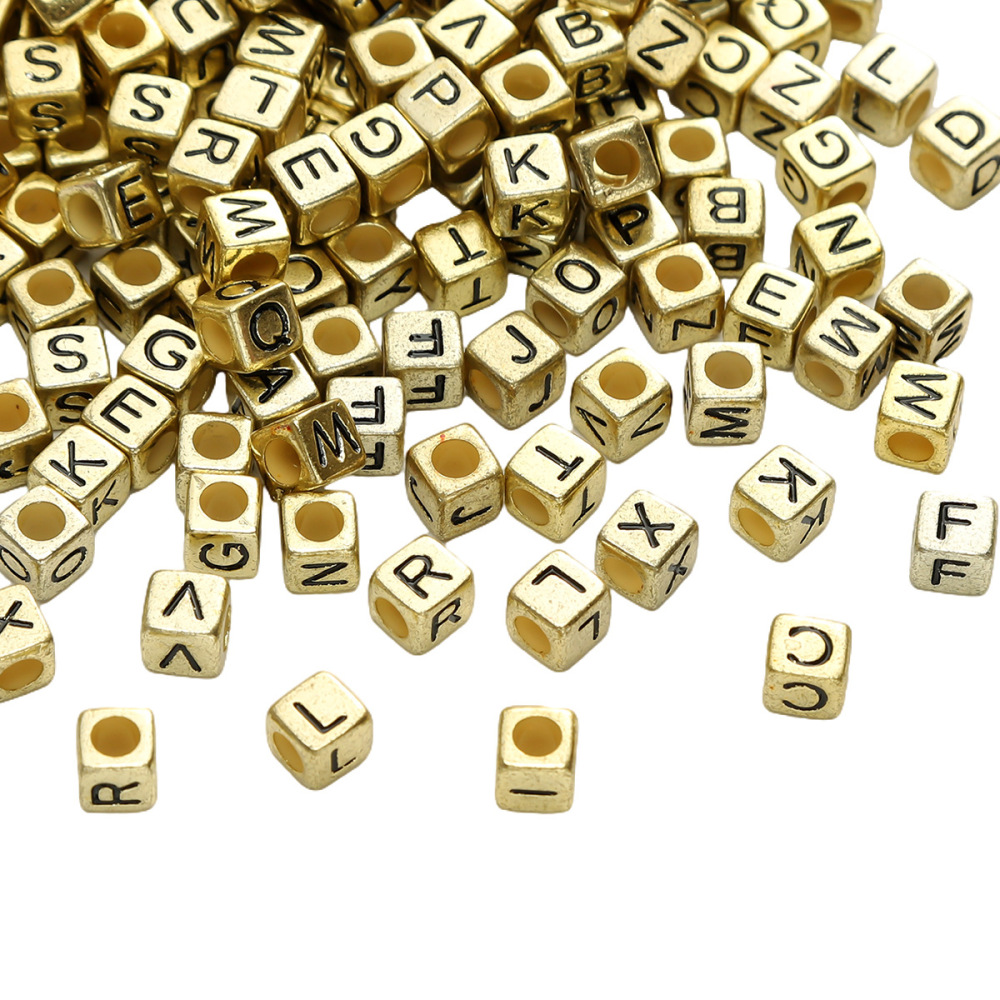 500 pcs/bag Acrylic Antique Gold English Alphabet Square Beads DIY Beads