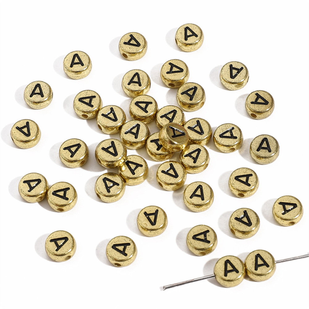 500 pcs/bag Acrylic Gold Alphabet Round Beads DIY Beads
