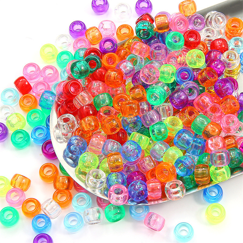 2000 pcs/Bag Acrylic Transparent Colored Large Hole Barrel Beads for DIY Beads