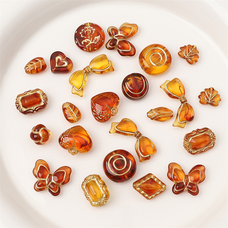 Acrylic Vintage Amber Gold-Painted Beads for Bracelet and Necklace Spacers