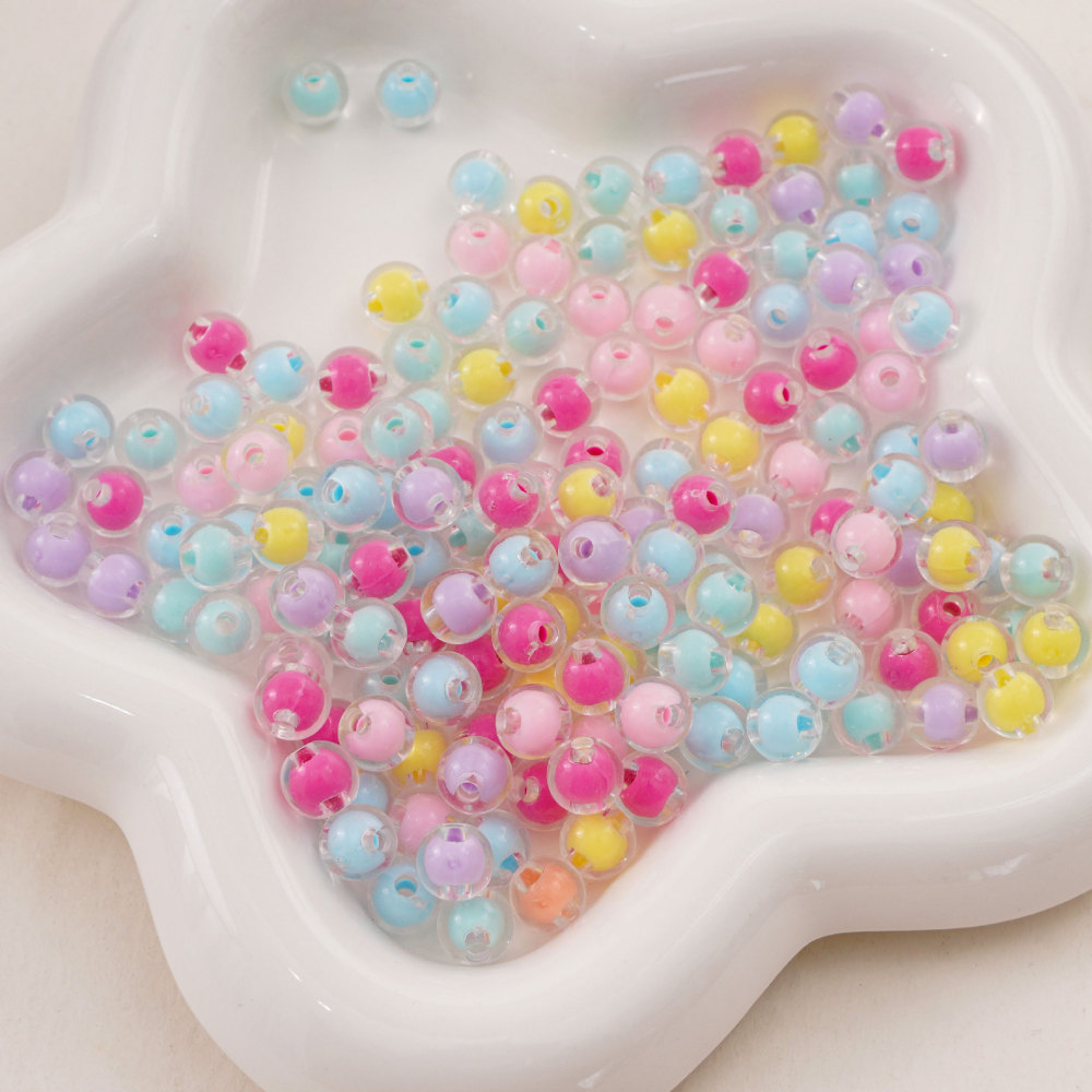 300 Pcs/Bag 14mm Colorful Frosted Transparent Acrylic Double-Layer Beads for DIY Beads