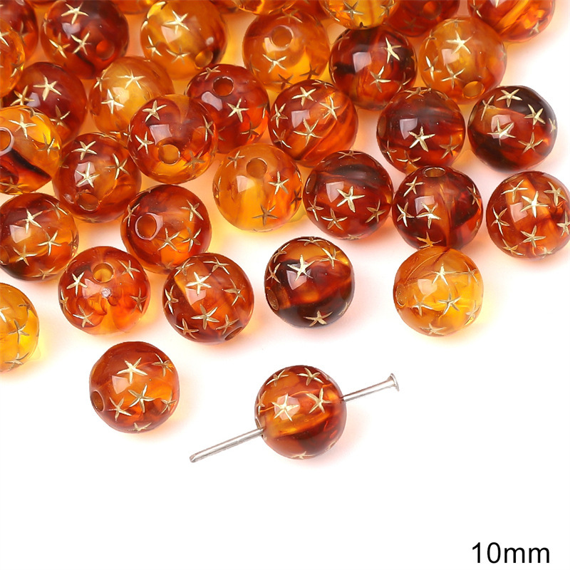 Acrylic Vintage Amber Gold-Painted Beads for Bracelet and Necklace Spacers