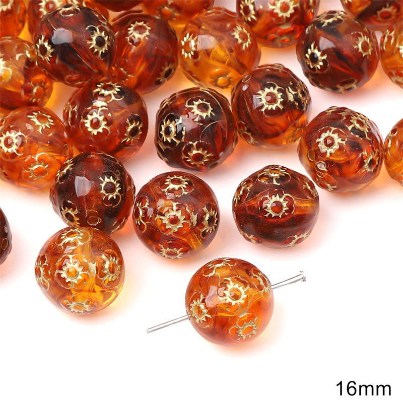 Acrylic Vintage Amber Gold-Painted Beads for Bracelet and Necklace Spacers