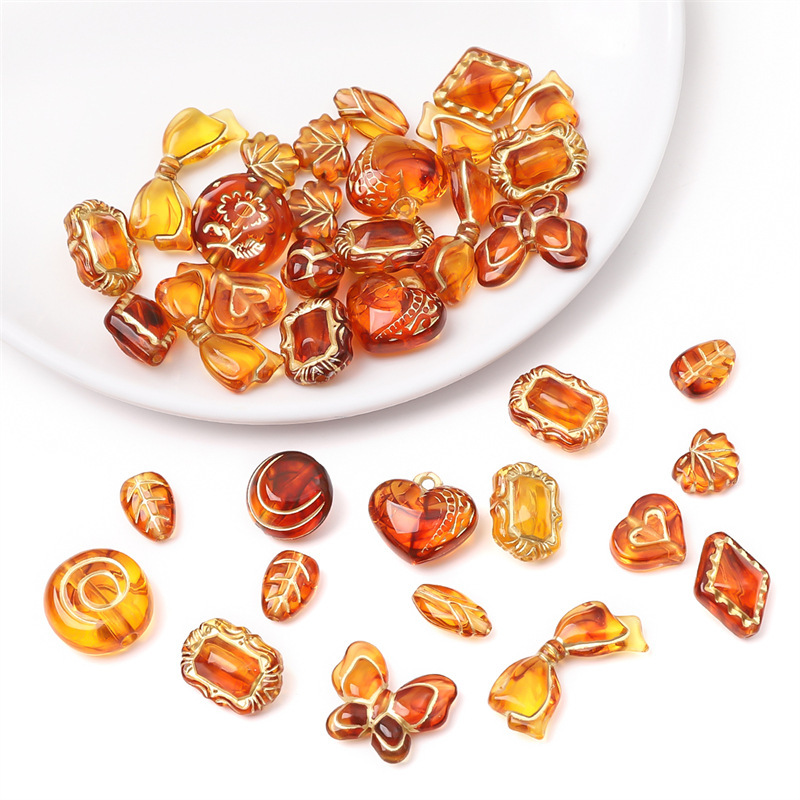 Acrylic Vintage Amber Gold-Painted Beads for Bracelet and Necklace Spacers