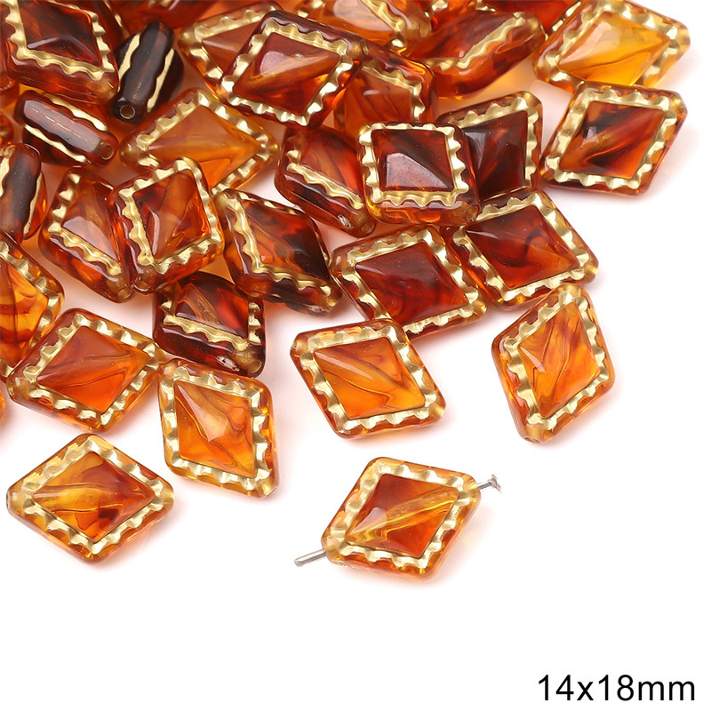 Acrylic Vintage Amber Gold-Painted Beads for Bracelet and Necklace Spacers