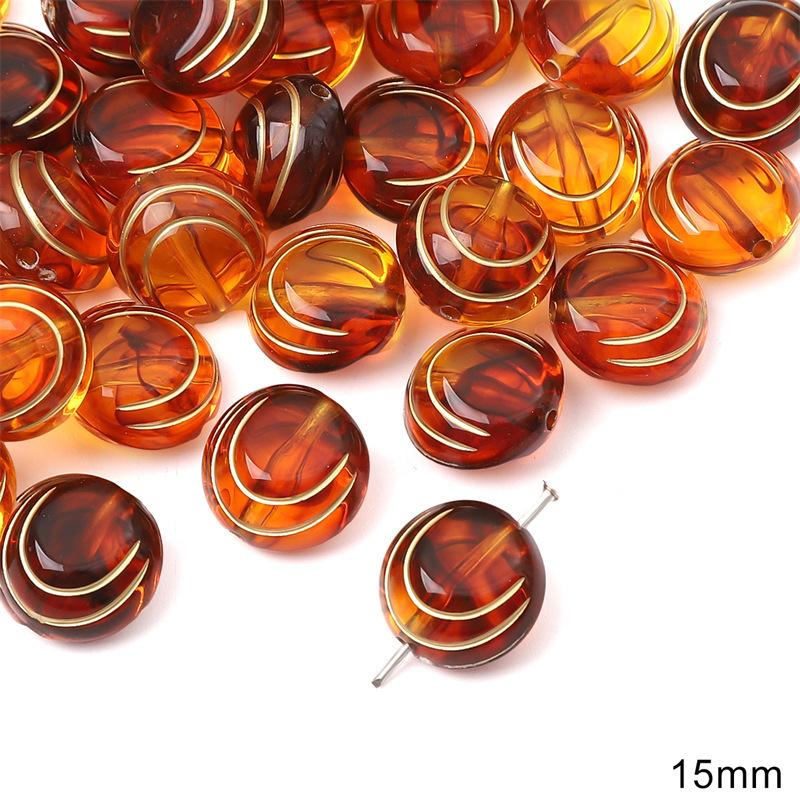 Acrylic Vintage Amber Gold-Painted Beads for Bracelet and Necklace Spacers