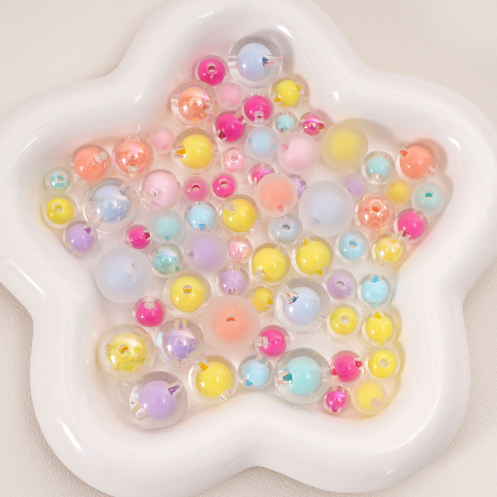 1000 Pcs/Bag 8mm Colorful Frosted Transparent Acrylic Double-Layer Beads for DIY Beads