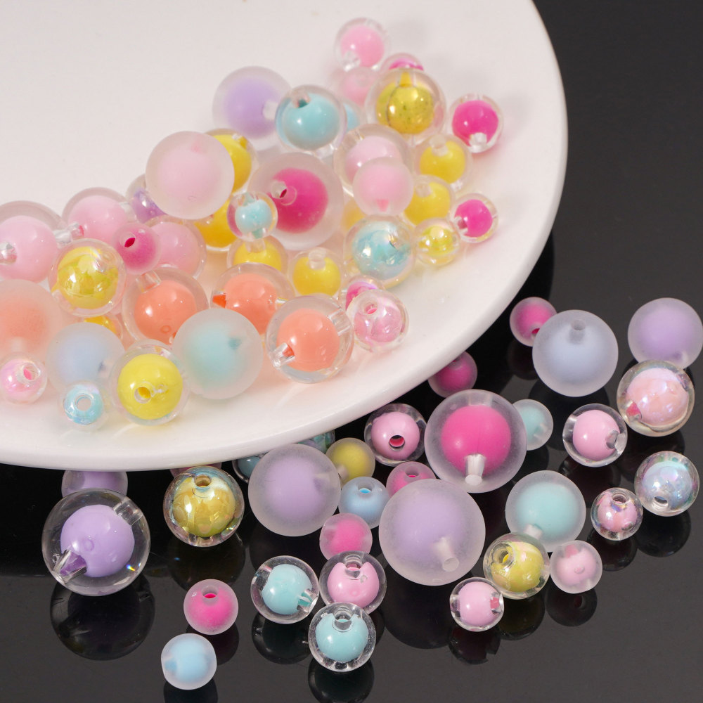 1000 Pcs/Bag 8mm Colorful Frosted Transparent Acrylic Double-Layer Beads for DIY Beads