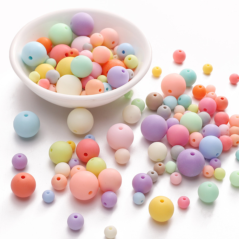 500g/Bag 6-16mm Mixed Color Frosted Acrylic Round Beads for DIY Beads