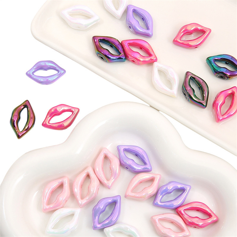 100 pcs/bag 25x15mm Acrylic Mapei Color-Coated Lip Beads DIY Accessories
