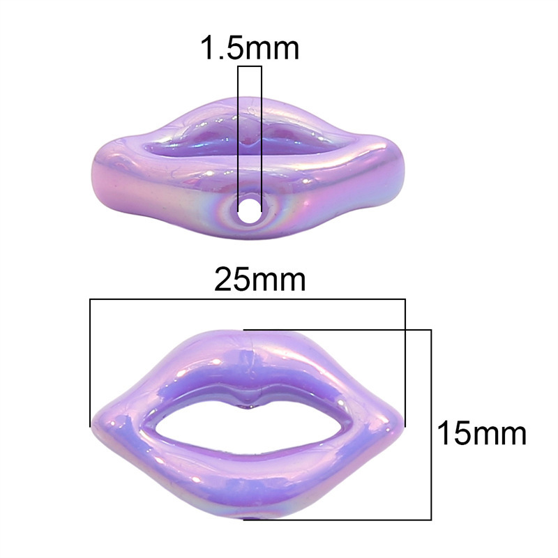 100 pcs/bag 25x15mm Acrylic Mapei Color-Coated Lip Beads DIY Accessories