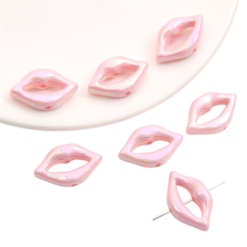 100 pcs/bag 25x15mm Acrylic Mapei Color-Coated Lip Beads DIY Accessories