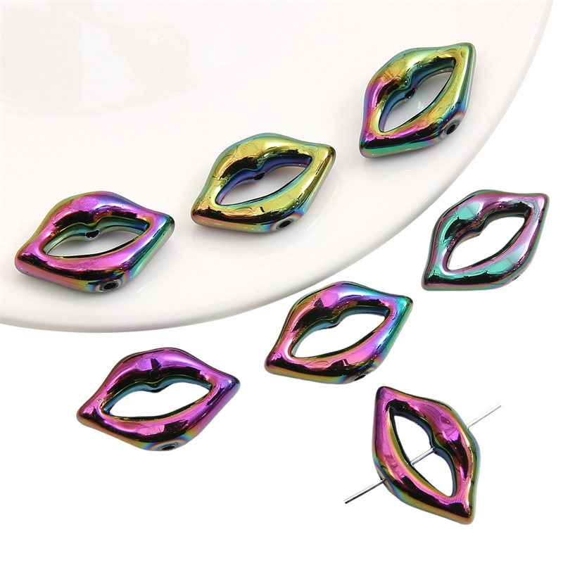 100 pcs/bag 25x15mm Acrylic Mapei Color-Coated Lip Beads DIY Accessories