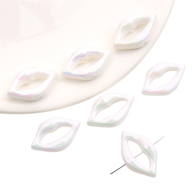 100 pcs/bag 25x15mm Acrylic Mapei Color-Coated Lip Beads DIY Accessories