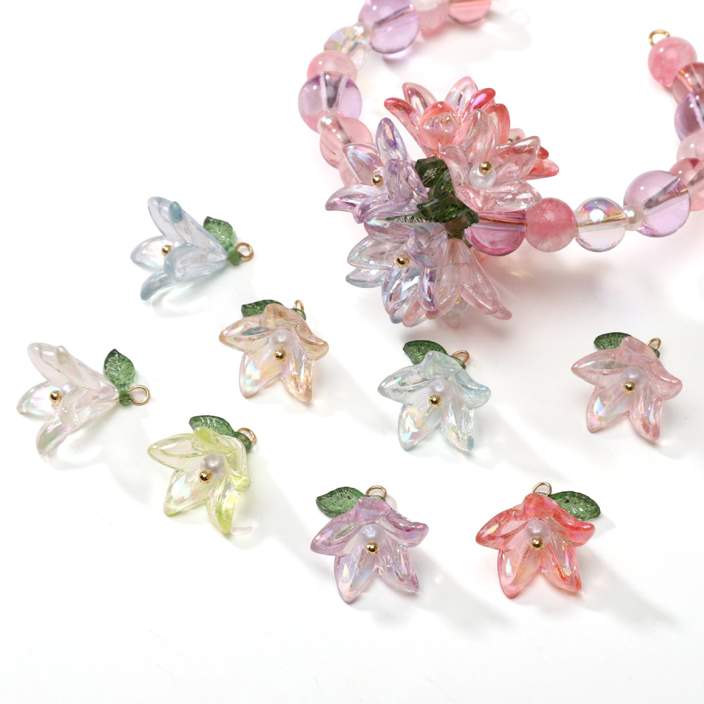 50 pcs/bag 16x17mm Acrylic Lily Pearl Pendant DIY Accessory