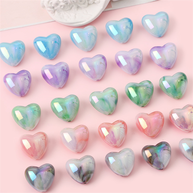 60 pcs/bag 18x19mm UV-dyed two-color acrylic heart DIY accessories