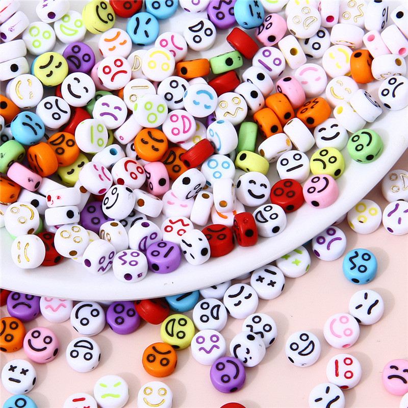 2000 pcs/bag 4*7mm Acrylic Smiley Face Flat Beads DIY Accessories