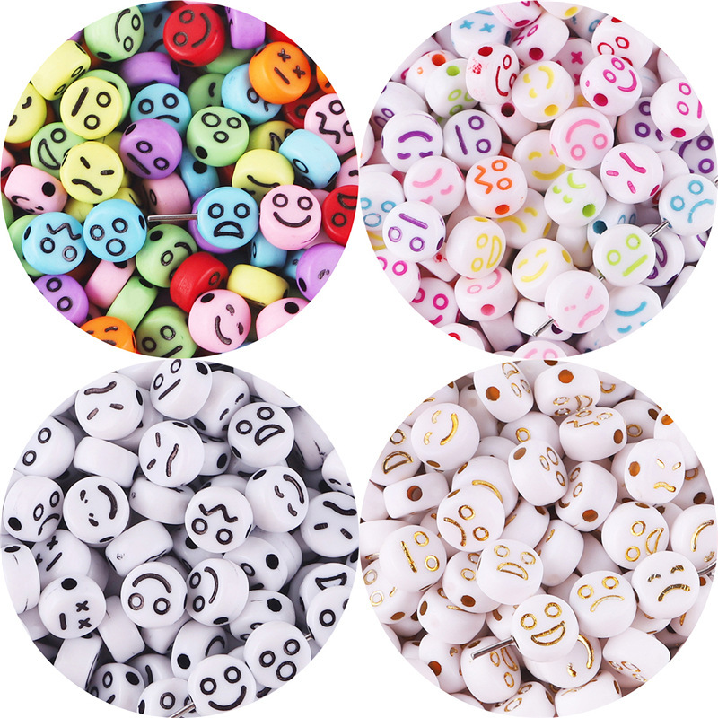 2000 pcs/bag 4*7mm Acrylic Smiley Face Flat Beads DIY Accessories