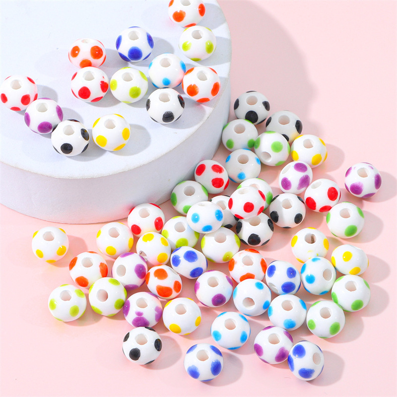 20 pcs/bag 12×9mm Colorful Ceramic Polka Dot Flat Beads DIY Accessories