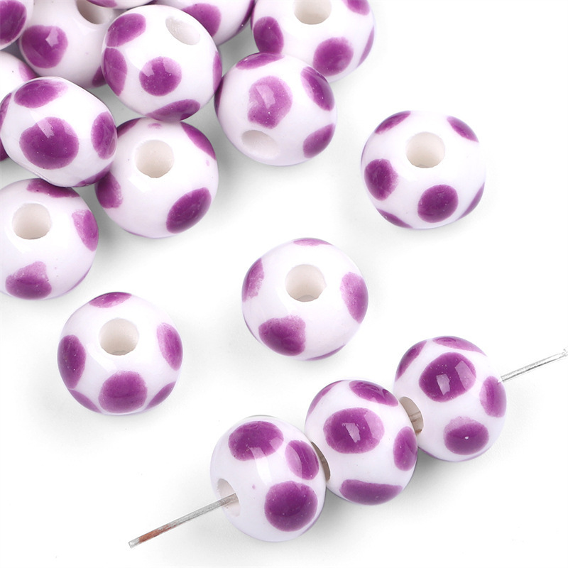 20 pcs/bag 12×9mm Colorful Ceramic Polka Dot Flat Beads DIY Accessories