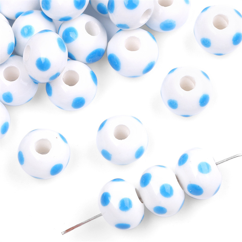 20 pcs/bag 12×9mm Colorful Ceramic Polka Dot Flat Beads DIY Accessories