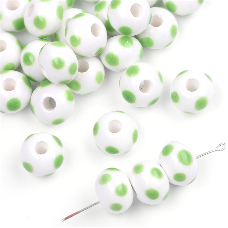 20 pcs/bag 12×9mm Colorful Ceramic Polka Dot Flat Beads DIY Accessories