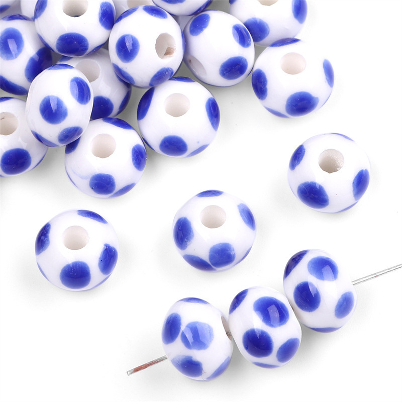 20 pcs/bag 12×9mm Colorful Ceramic Polka Dot Flat Beads DIY Accessories
