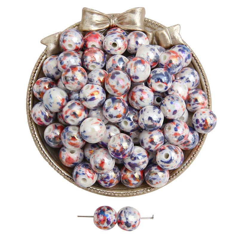 100 pcs/bag 12mm Ceramic Ink-Splashing Round Beads DIY Accessories