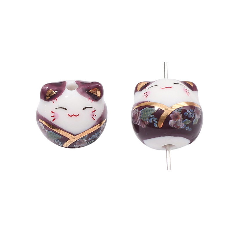 10 pcs/bag 15x14mm Ceramic Hand-Painted Lucky Cat Beads DIY Accessories