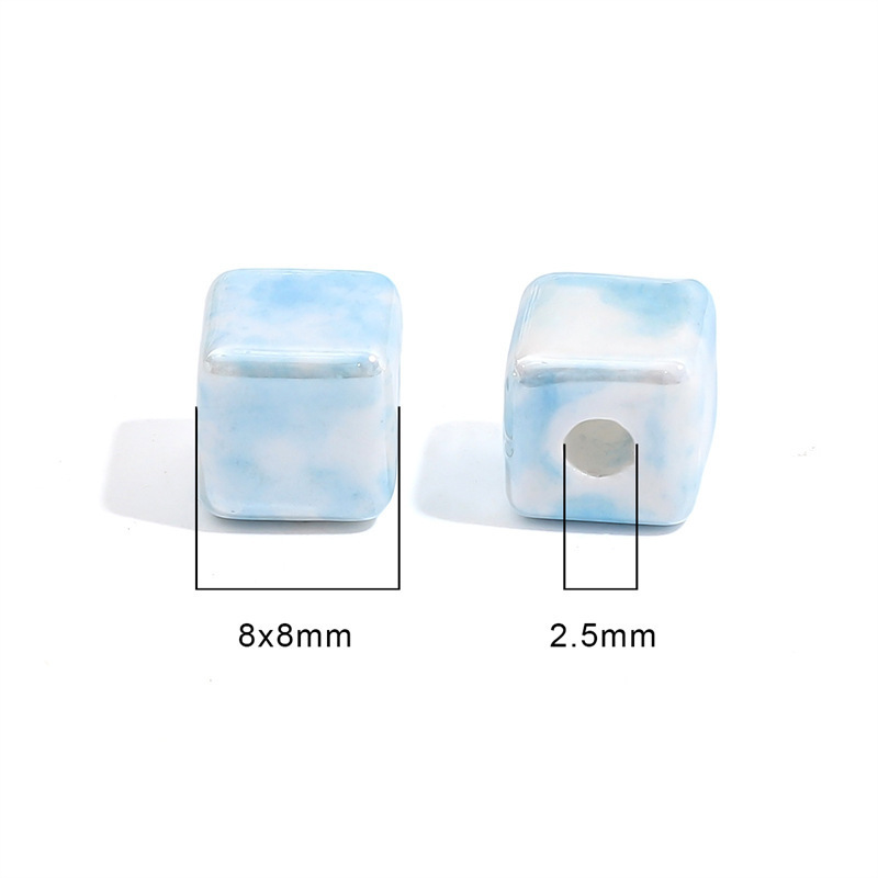 100 pcs/bag 8x8mm Graffiti-themed Ceramic Square Beads for DIY Accessories