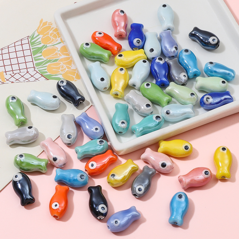 30 pcs/bag 10x19mm double-sided ceramic painted fish beads DIY accessories