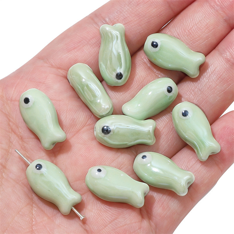30 pcs/bag 10x19mm double-sided ceramic painted fish beads DIY accessories