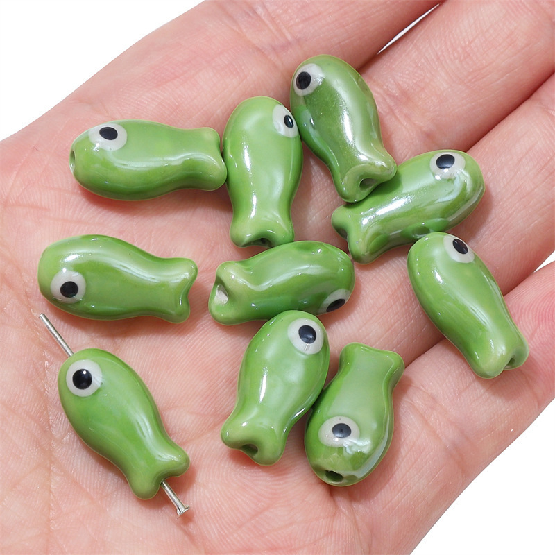 30 pcs/bag 10x19mm double-sided ceramic painted fish beads DIY accessories