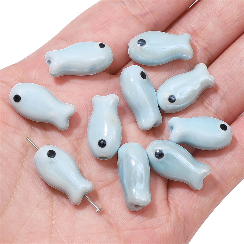 30 pcs/bag 10x19mm double-sided ceramic painted fish beads DIY accessories