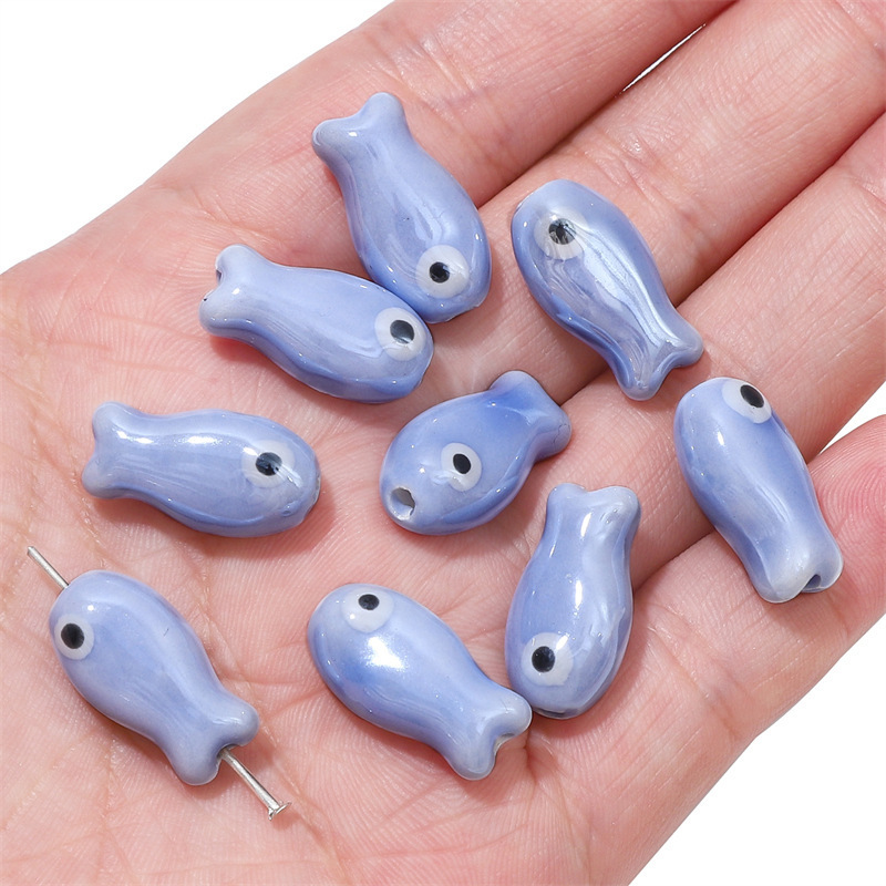 30 pcs/bag 10x19mm double-sided ceramic painted fish beads DIY accessories